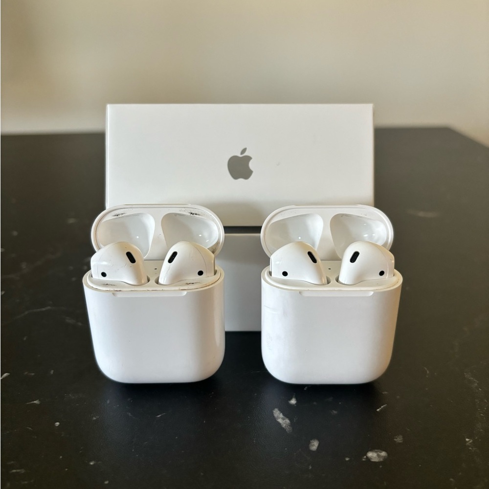 2 Sets - Apple AirPods 1st Generation In-Ear Headsets with Charging Case - White
